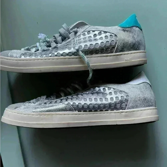 Size 40 P448 Teal, White, and Silver Sneakers - Picture 3 of 10